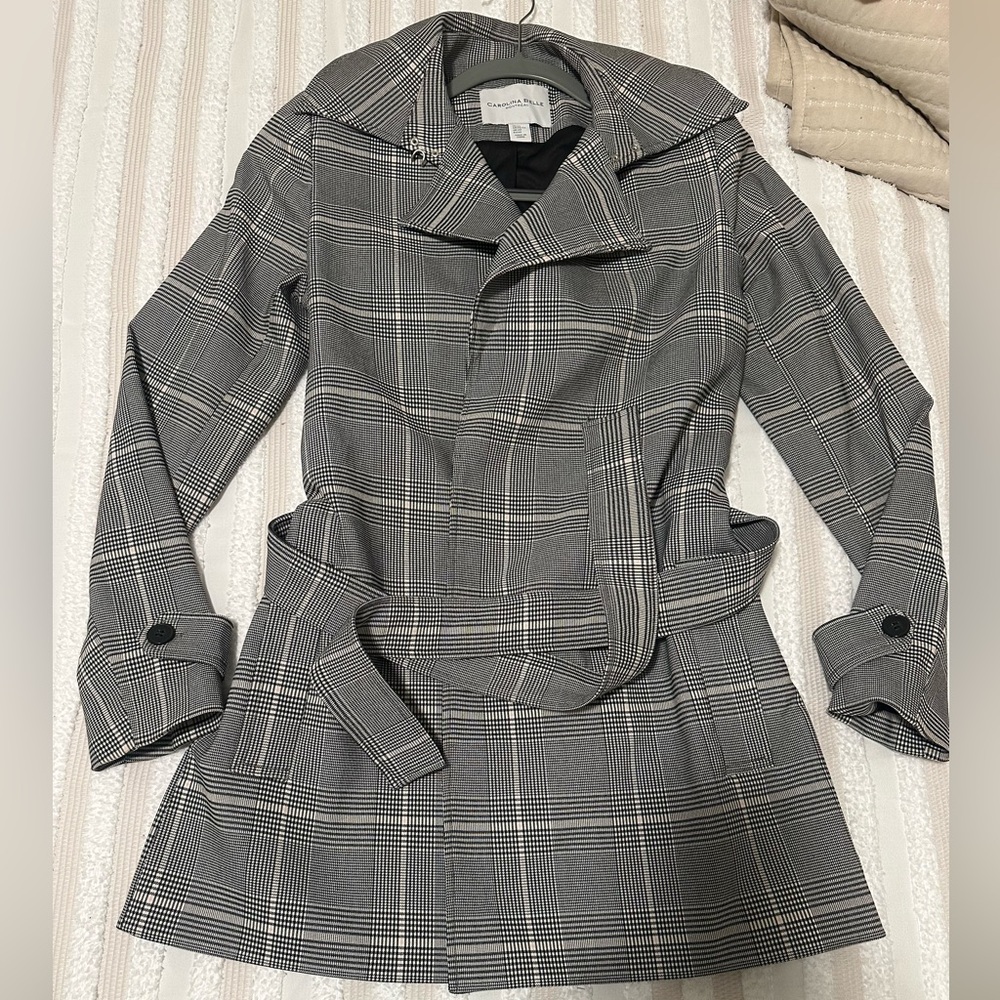 Black and White Plaid Trench Coat